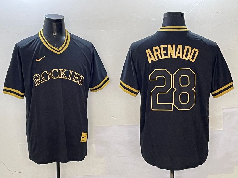 Men Colorado Rockies #28 Arenado Black Gold Game 2025 Nike MLB Jersey style 1